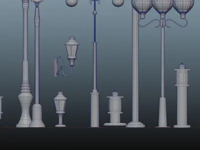 Street Lighting Set 3D model Low-poly 3D model