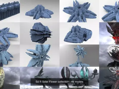 Sci fi Solar Flower collection 3D Model Pack
