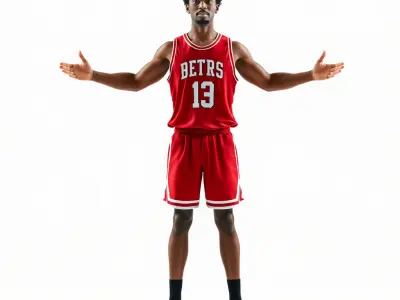 Basketball Player Character Model in Red Jersey and Shorts Low-poly 3D model