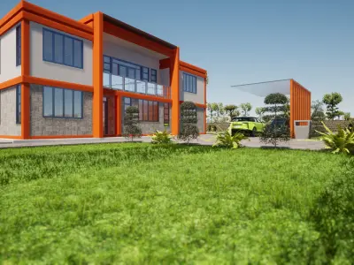 Modern Villa Exterior with interiors Low-poly 3D model