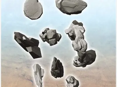 Set of desert and martian rocks 6 - Future Sci-Fi SF Post apocal 3D print model