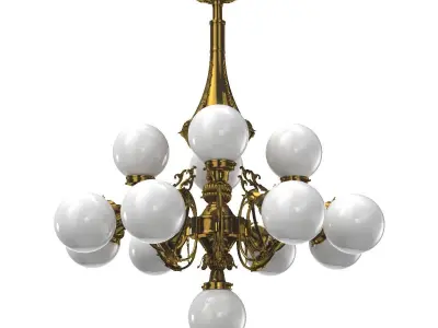 Monumental Brass National Gallery Chandelier with Opaline Glass 3D model