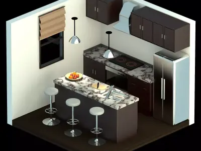 Kitchen design Low-poly 3D model