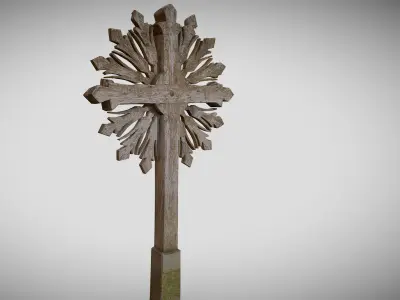 Mossy Wooden cross Low-poly 3D model