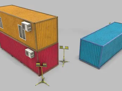 Office Containers With Interior Low-poly 3D model