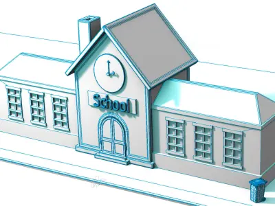 School cartoon-style 3D model