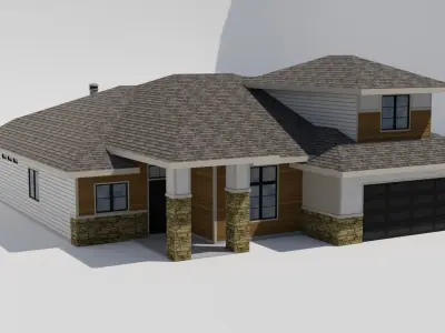 American style house Low-poly 3D model