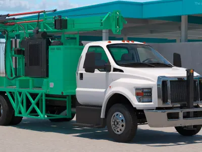  Truck-based Mobile Drill Rig Green Rigged for Cinema 4D 