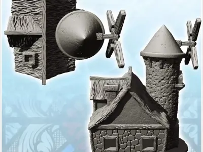 Medieval stone windmill with annexed tower and floor 24 - Mediev 3D print model