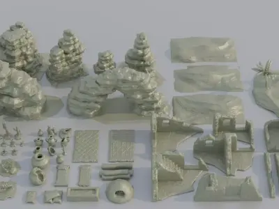 Desert Environment Pack 80 different STL  Tabletop Terrain 28 mm 3D print model