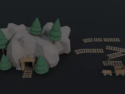 Cartoon medieval mine Polygonal Style Low-poly 3D model