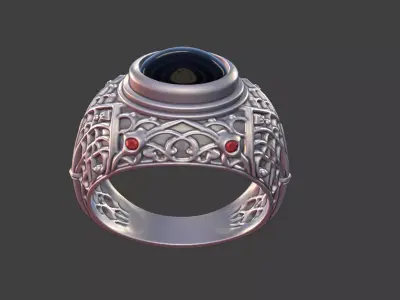 Filigree Gothic Ring With Gems 3D print model