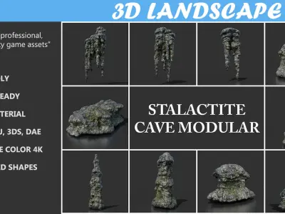 Low poly Stalactite Cave Modular Pack B2 2020 Low-poly 3D model