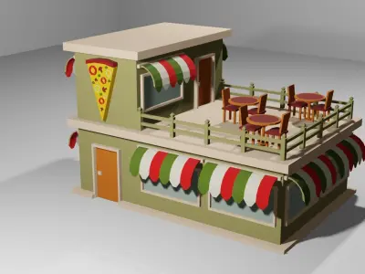 Low Poly Pizza Shop with 3 different color options Low-poly 3D model