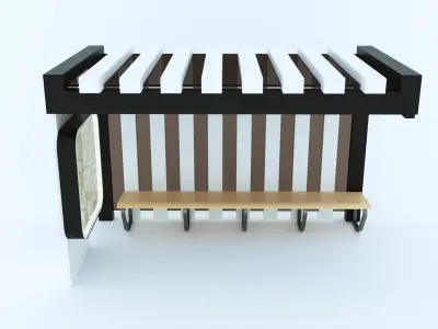 Low-Poly 3D model way to design public bus stop Low-poly 3D model