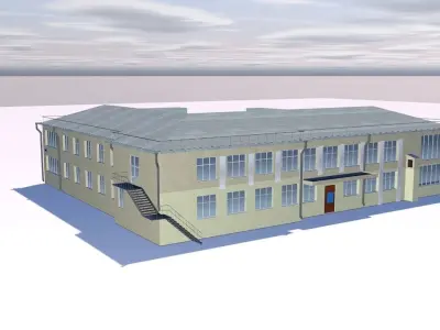 Shop model office building on cloudy day 3D model