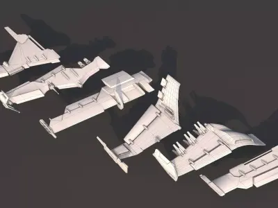 Spacecraft Wing Pack Low-poly 3D model