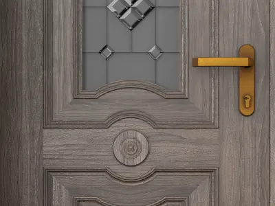 Classic wood door whith stained-glass window 3D model