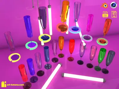 Champagne flute Glass set party drinks Realistic glassware 3D model