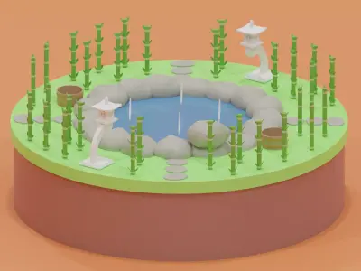 Cartoon Asian Hot Spring 3D model
