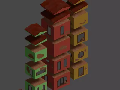 Modular low-poly houses Free low-poly 3D model