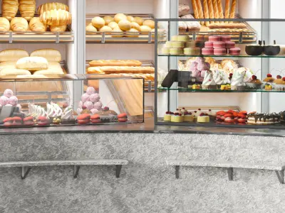 Designer cafe-confectionery with desserts and coffee machine 3D model