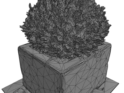 Concrete Planter Bush with Graffiti Low-poly 3D model