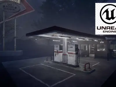 UE5 pack old GasStation complete scene Low-poly 3D model