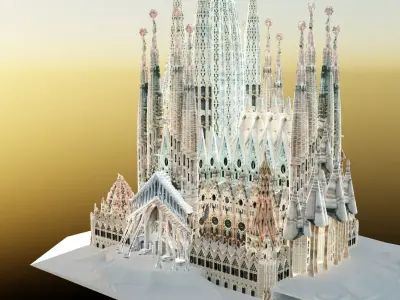 La Sagrada Familia Interior and exterior Low-poly 3D model