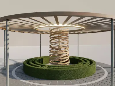 Architectural Planter with Wooden Canopy Low-poly 3D model