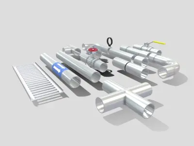 Pipe Fittings Set Low-poly 3D model