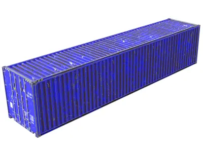 Two-door 40ft scratched dirty blue container 3D model