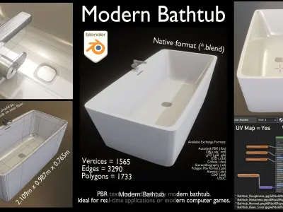 Modern Bathtub and Sink 3D Model Pack