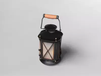 Vintage Black Metal Lantern with Wooden Handle 3D model