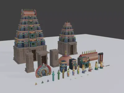Indian Hindu Temple Modular Kit Low-poly 3D model