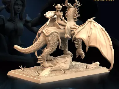 Oriental Dragon Empress of the Jade Breeze Nude 3D print model