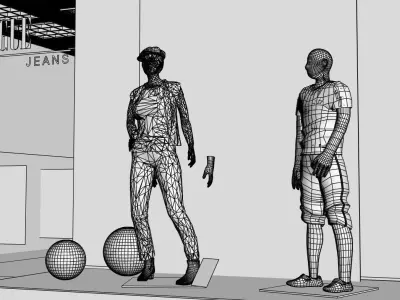 Shop window with low poly interior 3D model