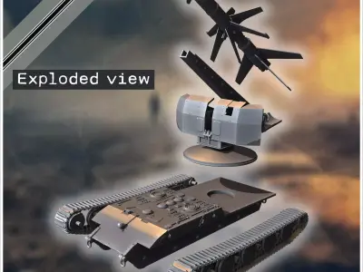 E-100 mit Raketenwerfer R-1 Rakete rear version Entwicklung rock 3D print model