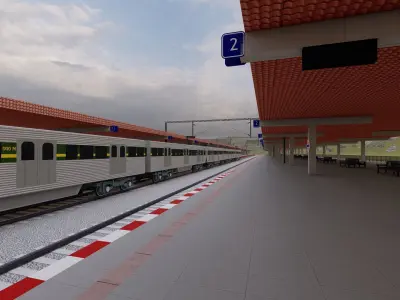 Train Station 3D Model-Realistic Train Station Scene 3D model