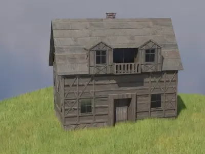 Textured Old Wooden House Low-poly 3D model