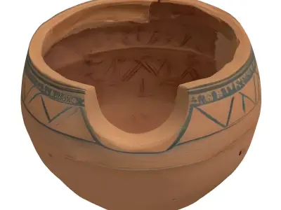 Ancient Terracotta Geometric Ritual Vessel Low-poly 3D model