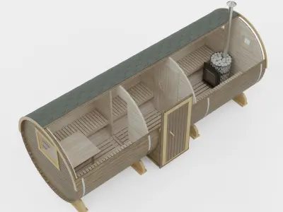 Sauna barrel set bath barrel house 3D model side door 3D model
