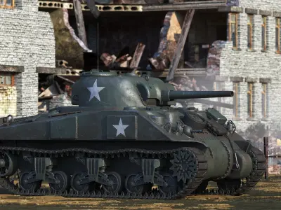  Combat M4 Sherman Tank Rigged for Cinema 4D 