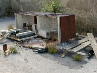 Postapocalyptic trash pile of broken rusted fridge Low-poly 3D model