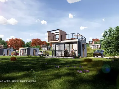 Bungalow vacation house tiny house  on 25m2 Low-poly 3D model