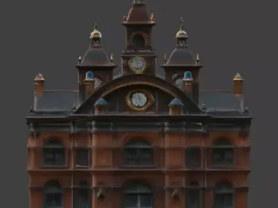 Steampunk Grand Victorian Train Station 3D Model Low-poly 3D model