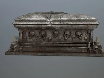 tomb 1 coffin with skulls Low-poly 3D model