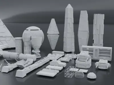 sci-fi 3d models kitbash pack low poly Low-poly 3D model