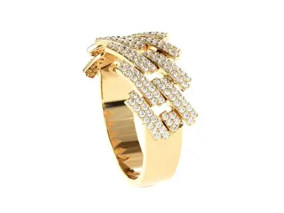 Diamond cuban link half band ring-2 3D print model