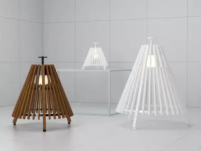 Tipi two wooden lamps with slats 3D model